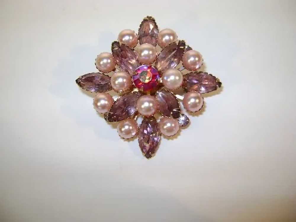 VINTAGE Classic Simple Rose Rhinestones and Pink … - image 5