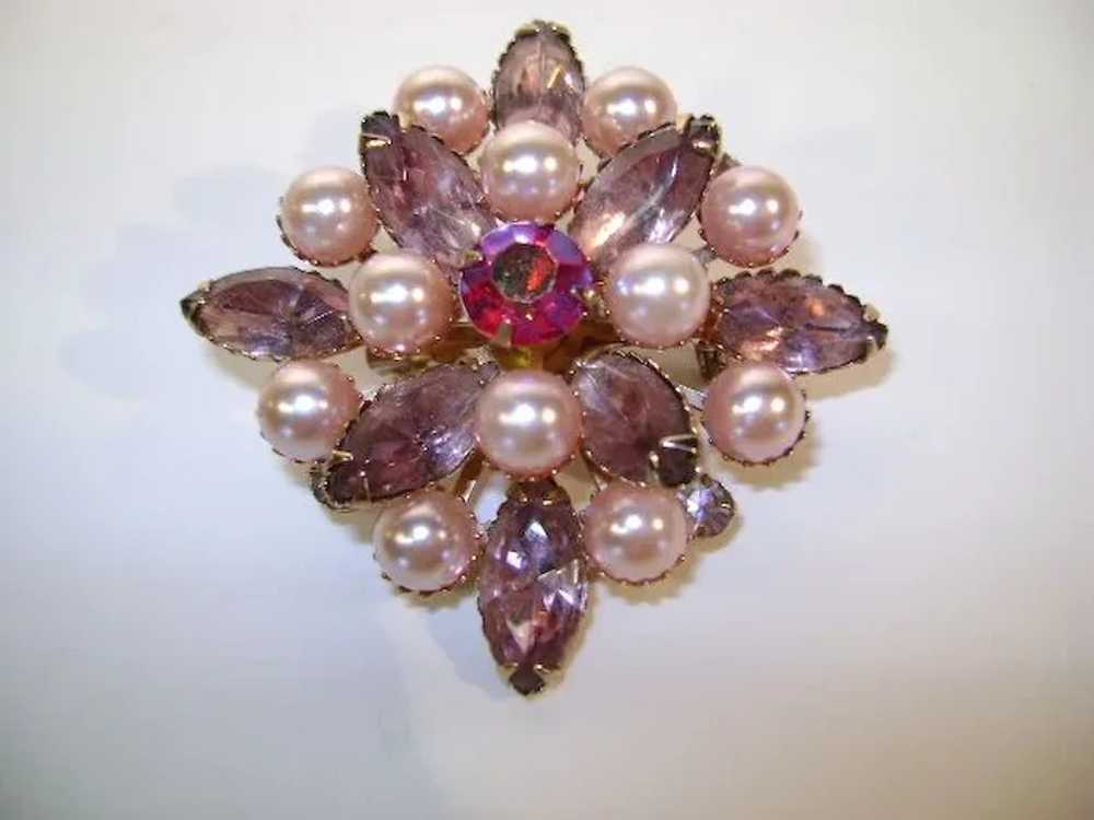 VINTAGE Classic Simple Rose Rhinestones and Pink … - image 6