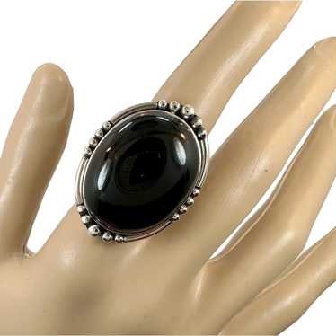 Black Onyx Ring, Sterling Silver, Size 6 1/2, Han… - image 1