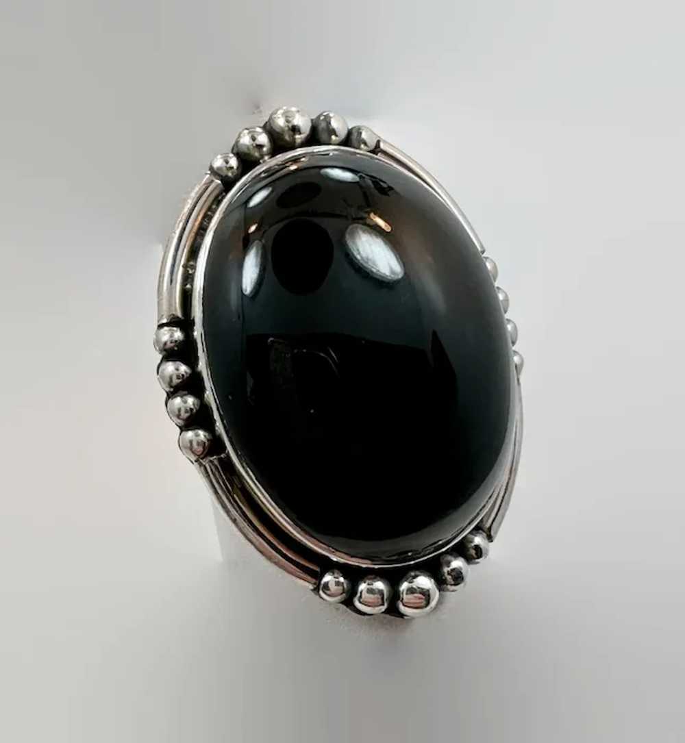 Black Onyx Ring, Sterling Silver, Size 6 1/2, Han… - image 2