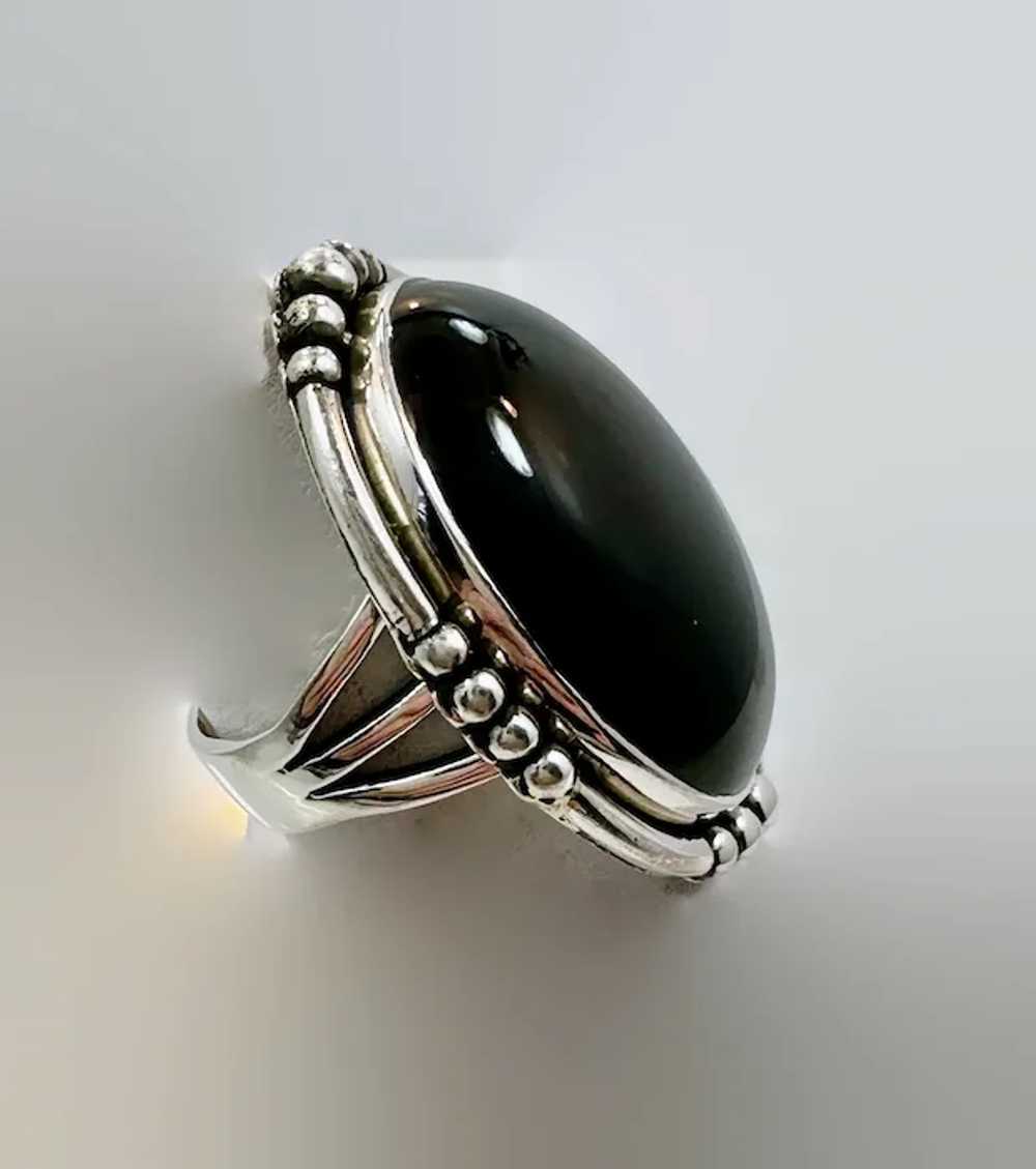 Black Onyx Ring, Sterling Silver, Size 6 1/2, Han… - image 3