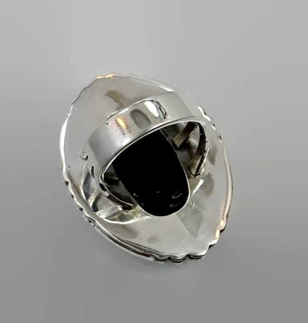 Black Onyx Ring, Sterling Silver, Size 6 1/2, Han… - image 5