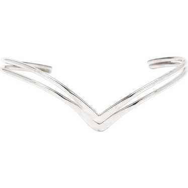 Double Row V Cuff Bracelet, Sterling Silver, Leng… - image 1