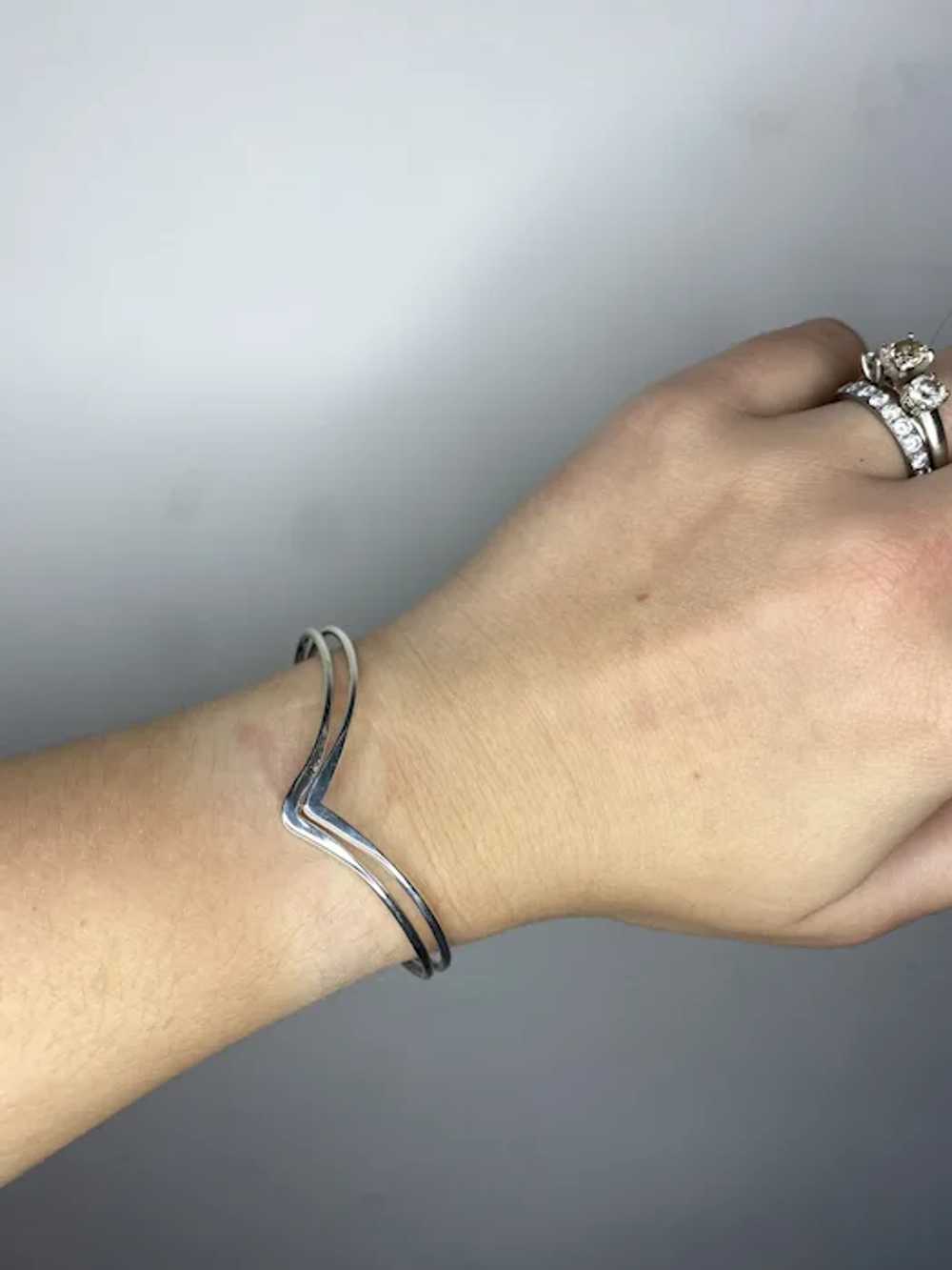 Double Row V Cuff Bracelet, Sterling Silver, Leng… - image 6