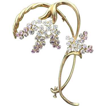 18K Yellow Gold, Pink and White Sapphire Flower B… - image 1
