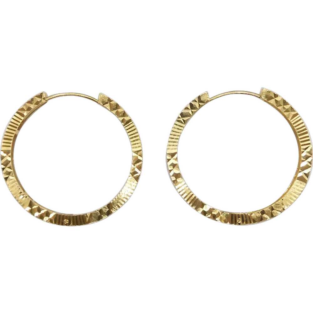 Diamond-Cut Faceted Hoop Earrings 18K Yellow Gold - image 1