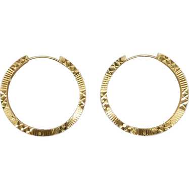 Diamond-Cut Faceted Hoop Earrings 18K Yellow Gold