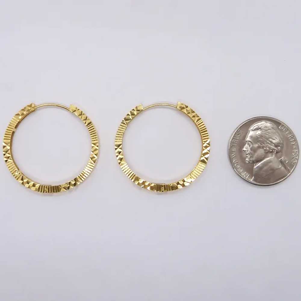 Diamond-Cut Faceted Hoop Earrings 18K Yellow Gold - image 2
