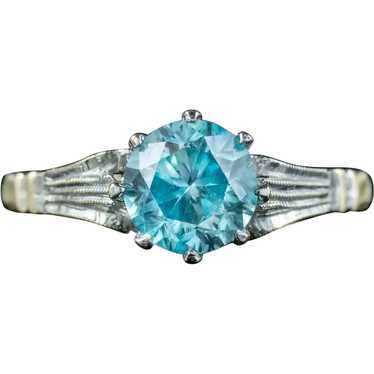 Vintage Blue Zircon Solitaire Ring 1.2ct Zircon D… - image 1