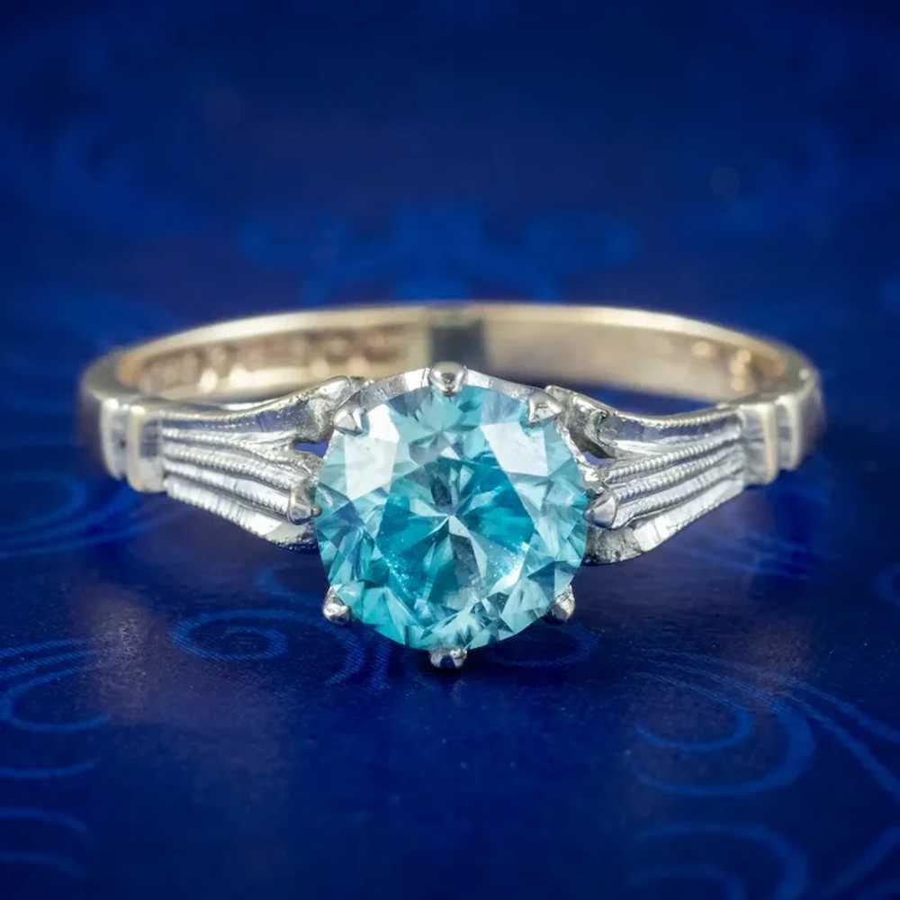 Vintage Blue Zircon Solitaire Ring 1.2ct Zircon D… - image 2