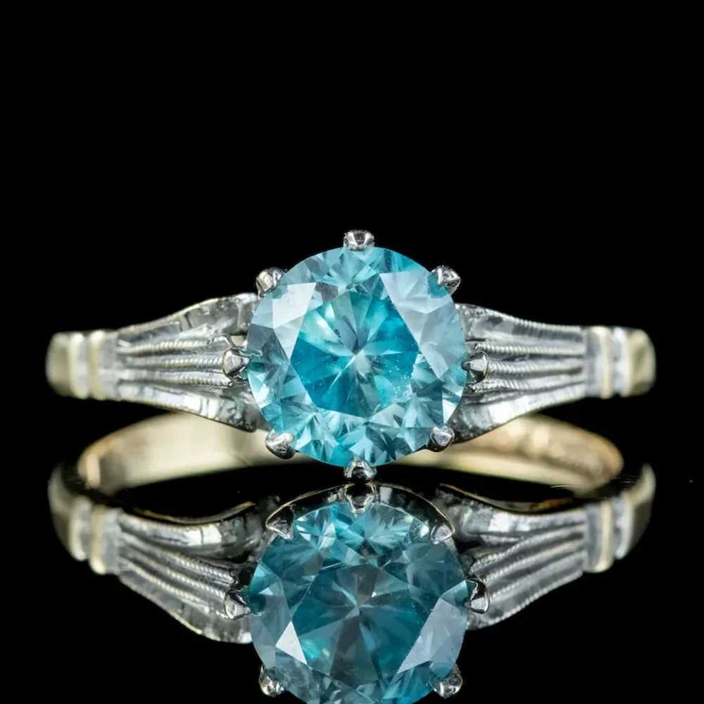 Vintage Blue Zircon Solitaire Ring 1.2ct Zircon D… - image 3