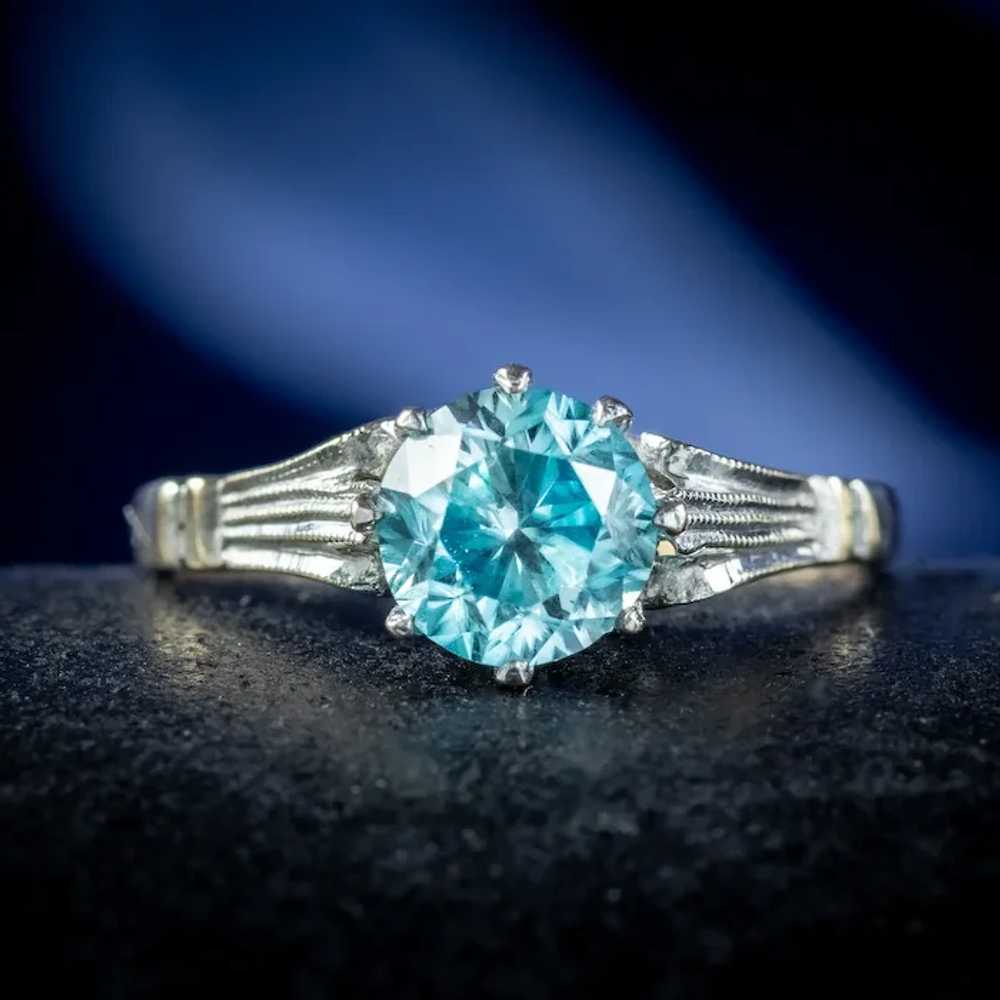 Vintage Blue Zircon Solitaire Ring 1.2ct Zircon D… - image 9