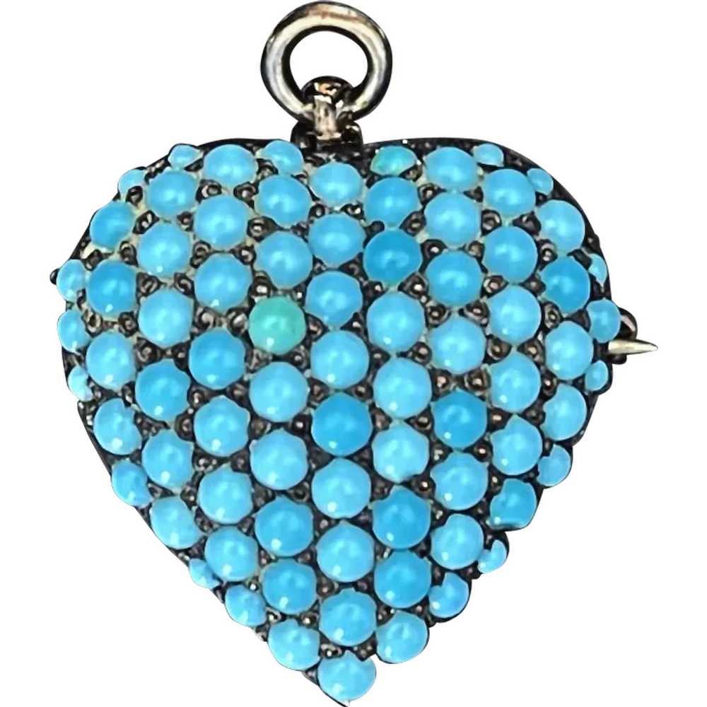 Antique Sterling Silver & Persian Turquoise Heart… - image 1