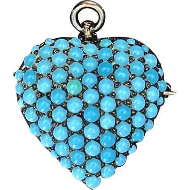 Antique Sterling Silver & Persian Turquoise Heart… - image 1