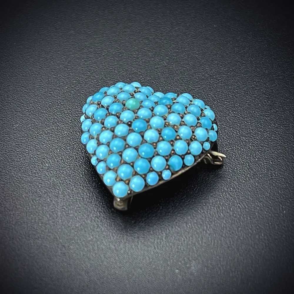 Antique Sterling Silver & Persian Turquoise Heart… - image 2