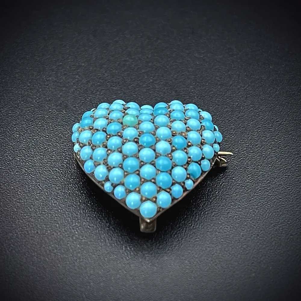 Antique Sterling Silver & Persian Turquoise Heart… - image 5