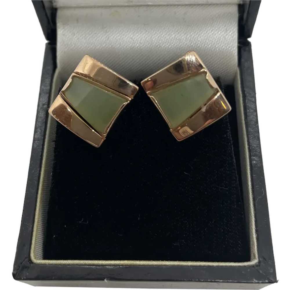 14k Gold Jade Earrings - image 1