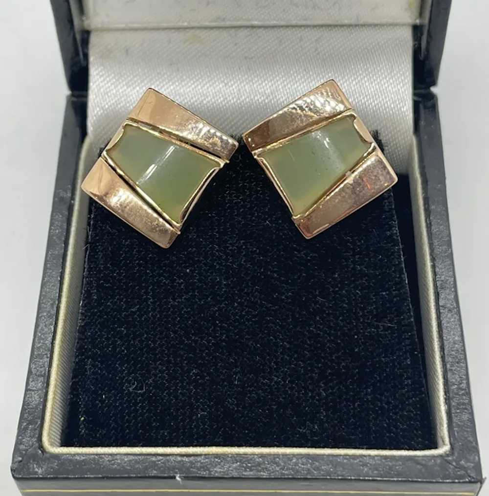 14k Gold Jade Earrings - image 2