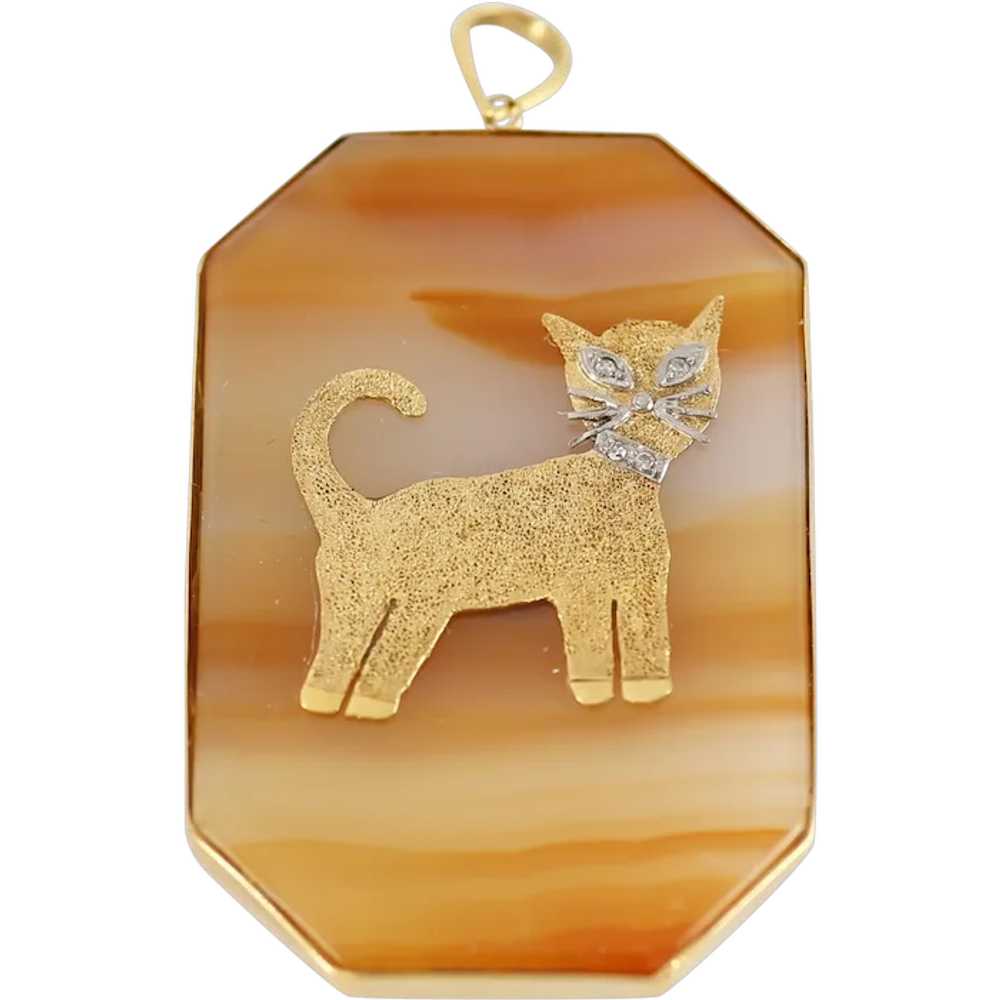 Vintage 14K Diamond Cat Pendant - image 1