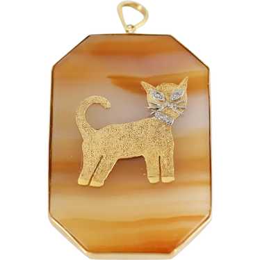 Vintage 14K Diamond Cat Pendant - image 1