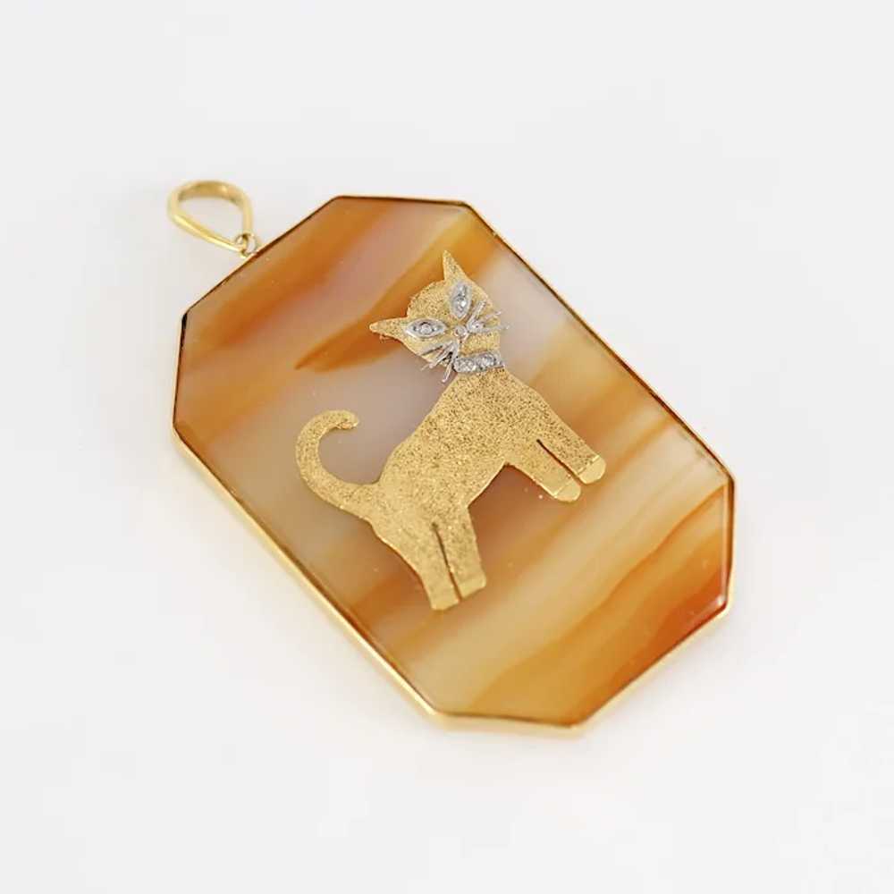 Vintage 14K Diamond Cat Pendant - image 2