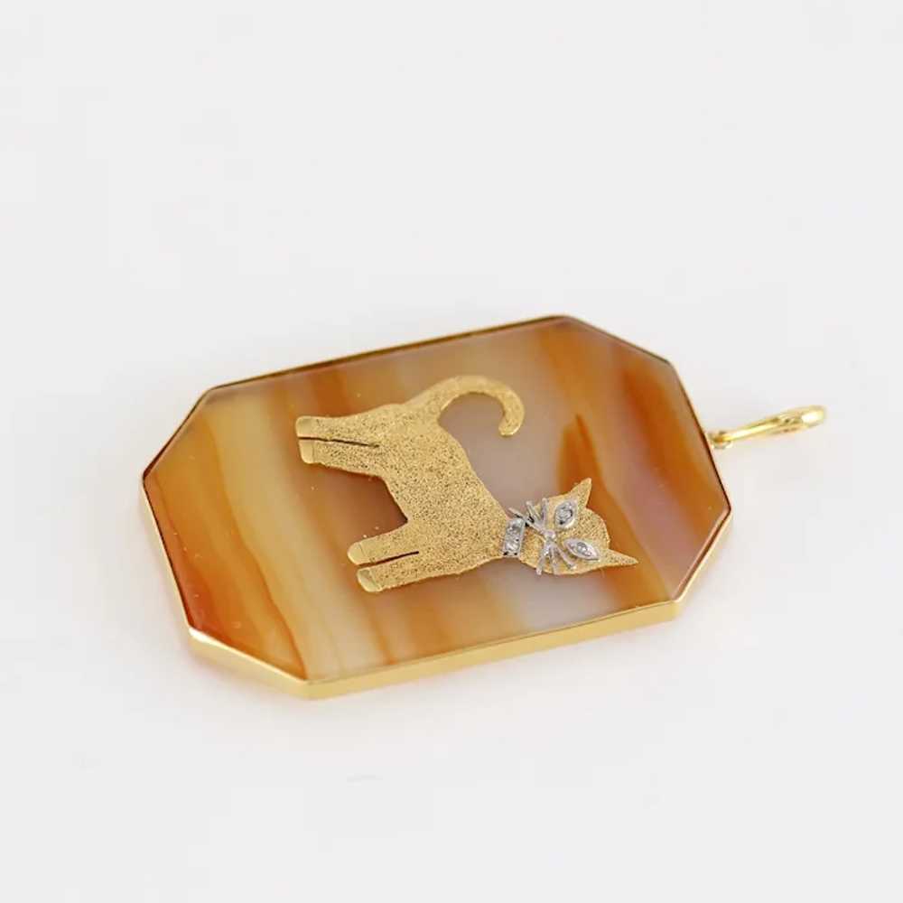 Vintage 14K Diamond Cat Pendant - image 3