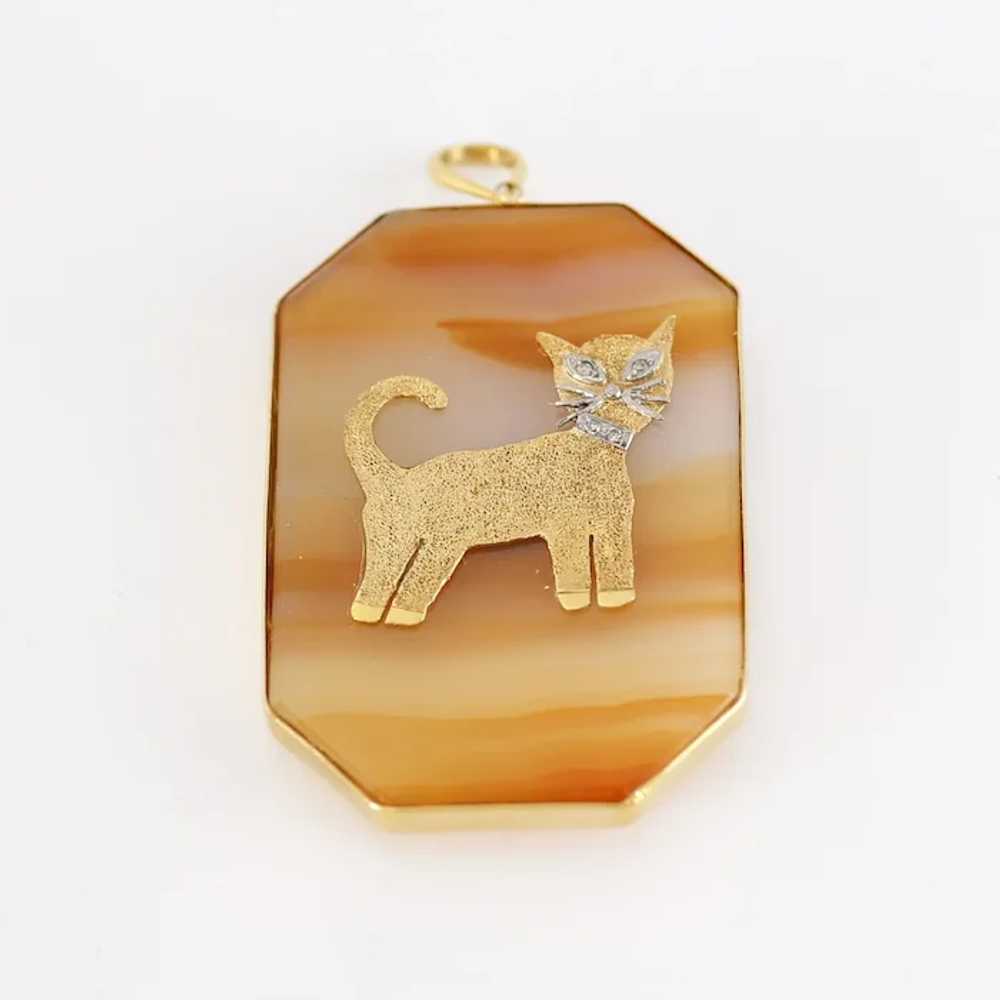 Vintage 14K Diamond Cat Pendant - image 4