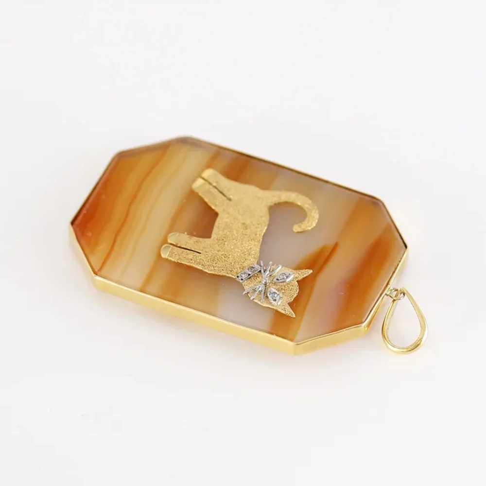 Vintage 14K Diamond Cat Pendant - image 5