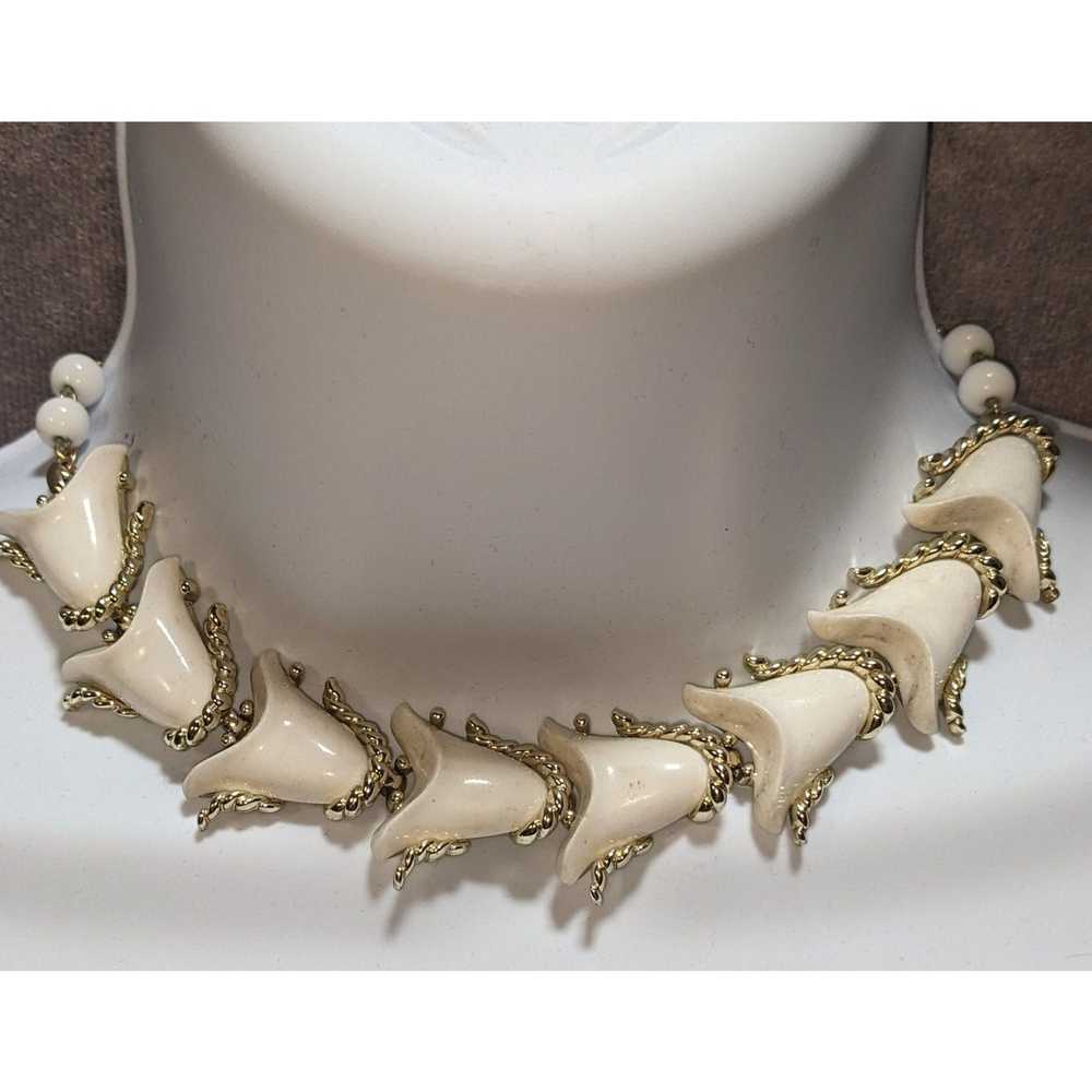 Other Vintage Volupte White And Silver Bell Neckl… - image 2