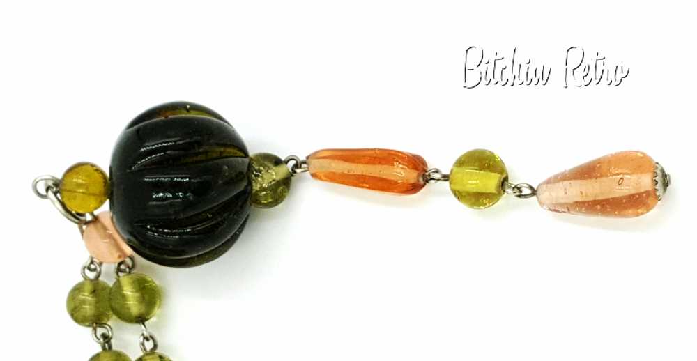 Art Glass Pumpkin Pendant and Beaded Necklace Avo… - image 10
