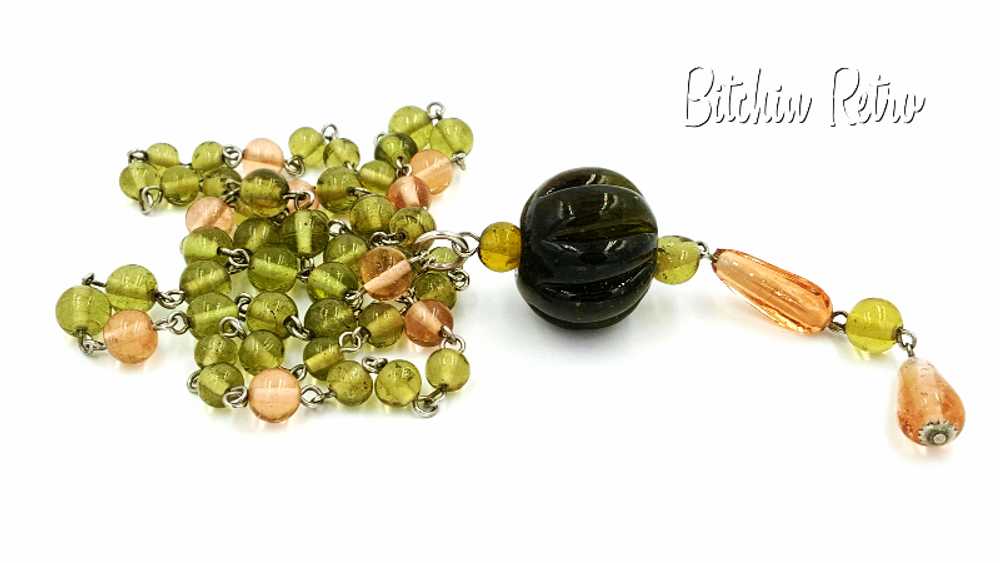 Art Glass Pumpkin Pendant and Beaded Necklace Avo… - image 11