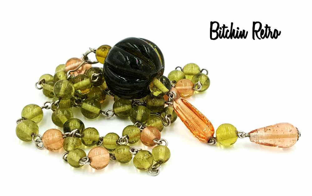 Art Glass Pumpkin Pendant and Beaded Necklace Avo… - image 12