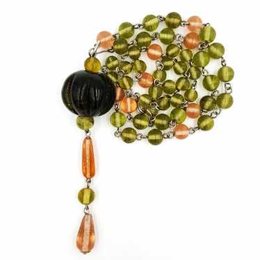 Art Glass Pumpkin Pendant and Beaded Necklace Avo… - image 1