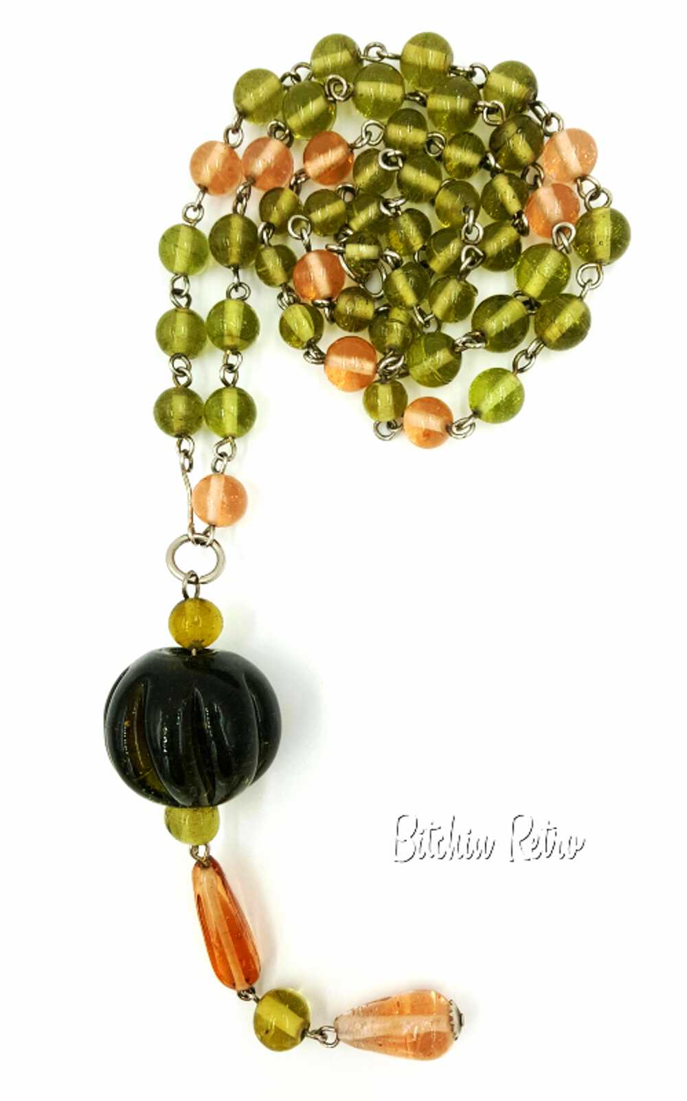 Art Glass Pumpkin Pendant and Beaded Necklace Avo… - image 3