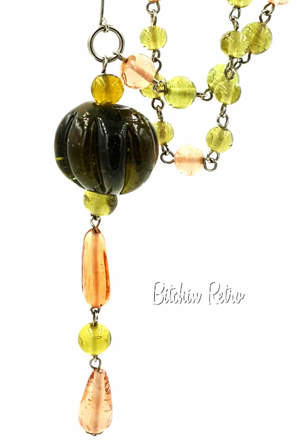 Art Glass Pumpkin Pendant and Beaded Necklace Avo… - image 6