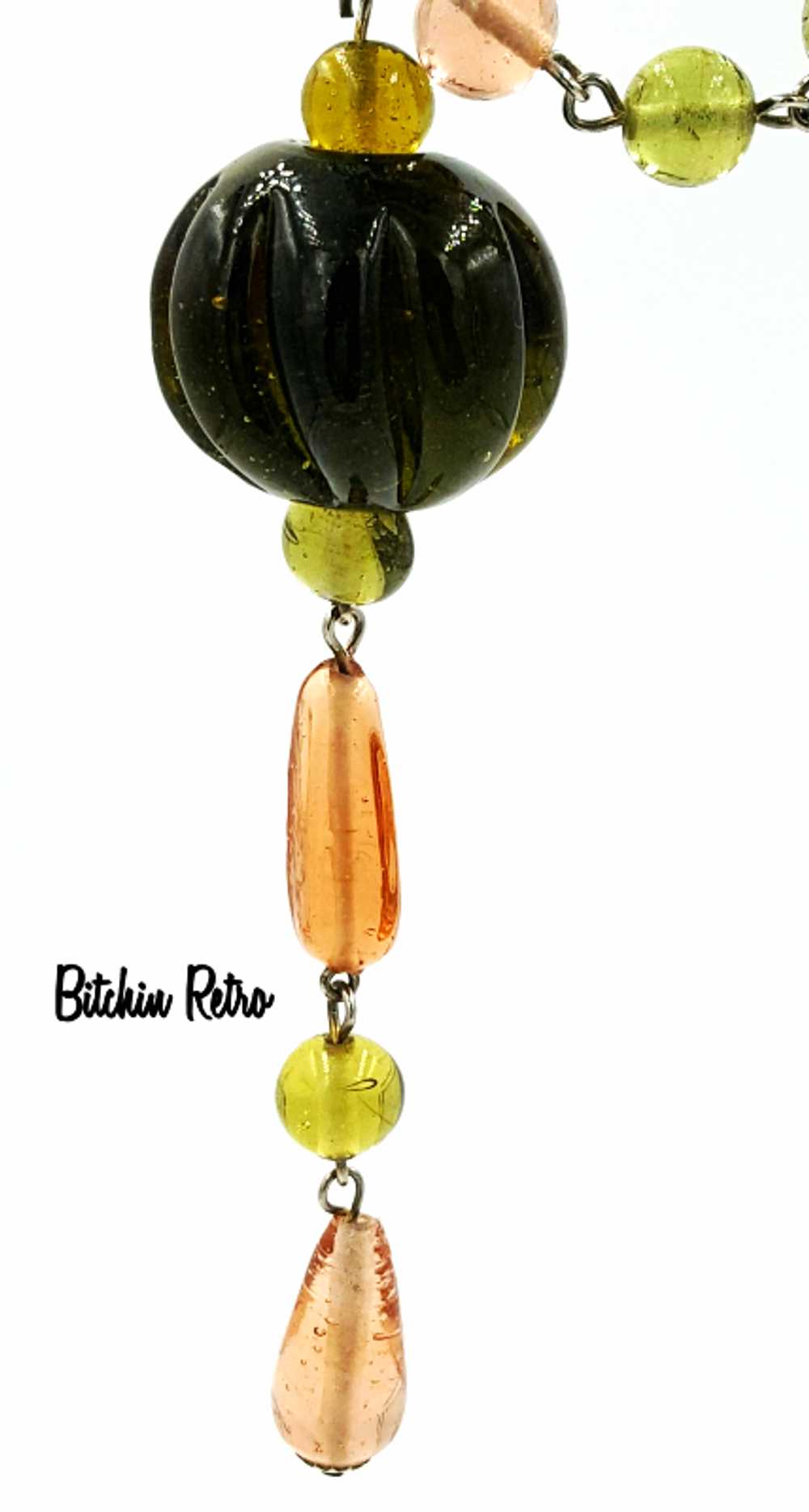 Art Glass Pumpkin Pendant and Beaded Necklace Avo… - image 9