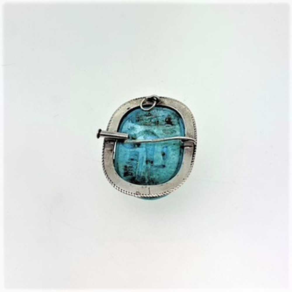 Antique Egyptian Turquoise Scarab With Sterling S… - image 3