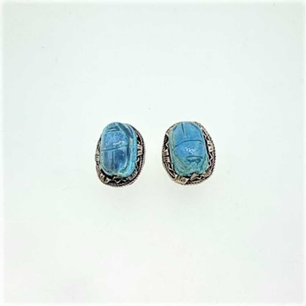 Antique Egyptian Turquoise Scarab With Sterling S… - image 4