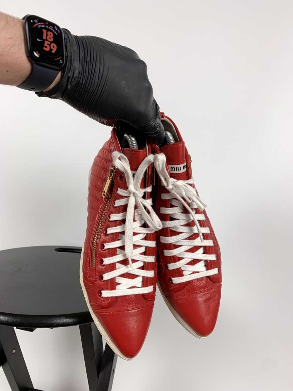Miu Miu Miu Miu Quilted Red Leather Hi Top Sneake… - image 8