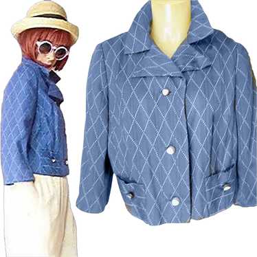 Mod Blue Short Boxy Blazer Cotton Poplin Jacket