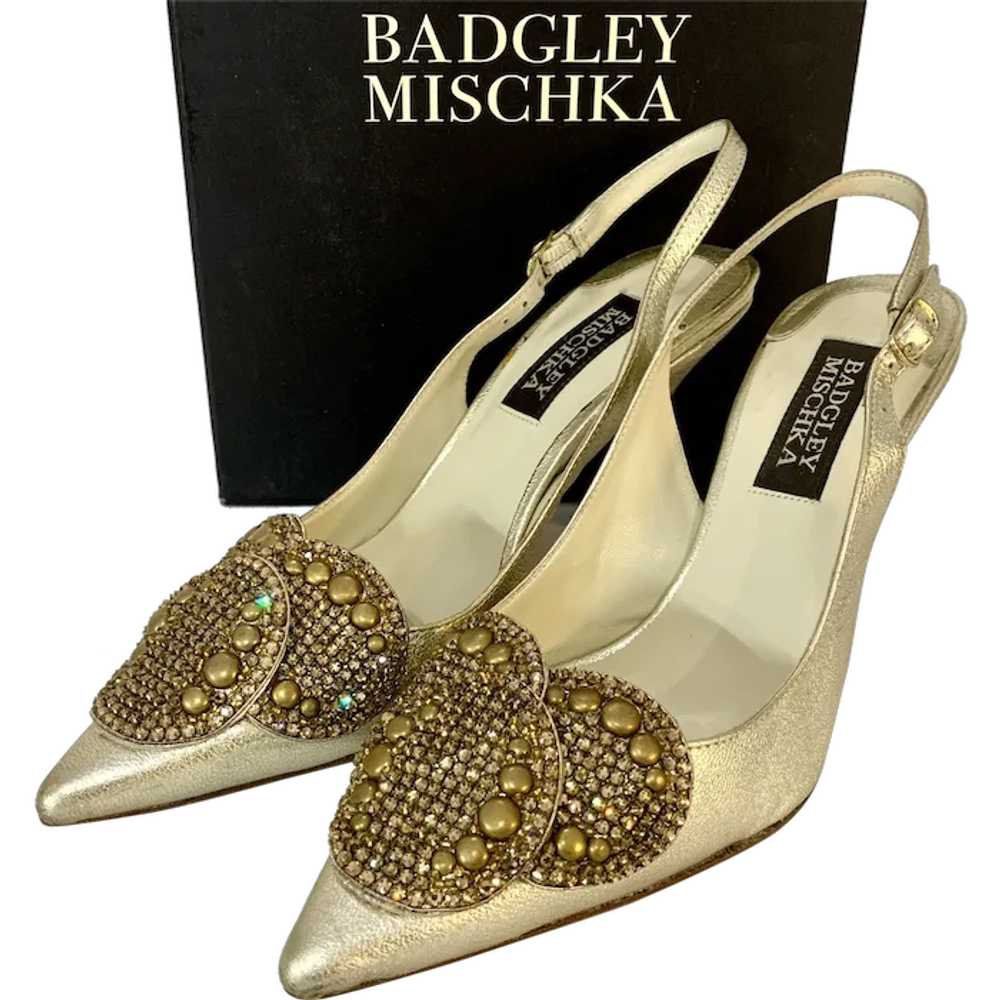 Badgley Mischka Embellished Gold Slingback Heels - image 1