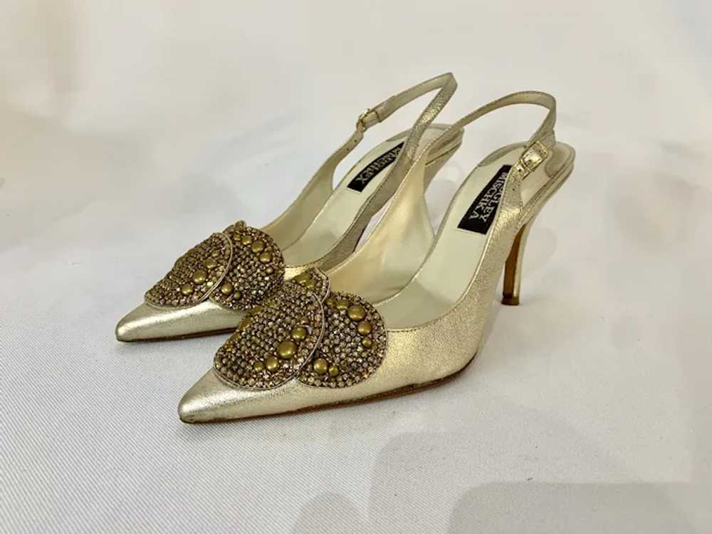 Badgley Mischka Embellished Gold Slingback Heels - image 2