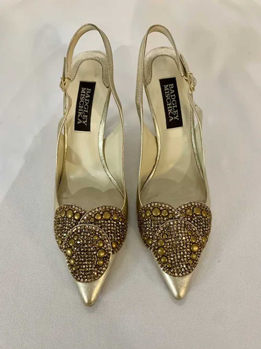 Badgley Mischka Embellished Gold Slingback Heels - image 3