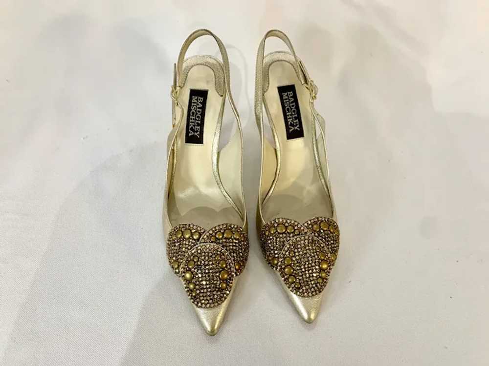 Badgley Mischka Embellished Gold Slingback Heels - image 4