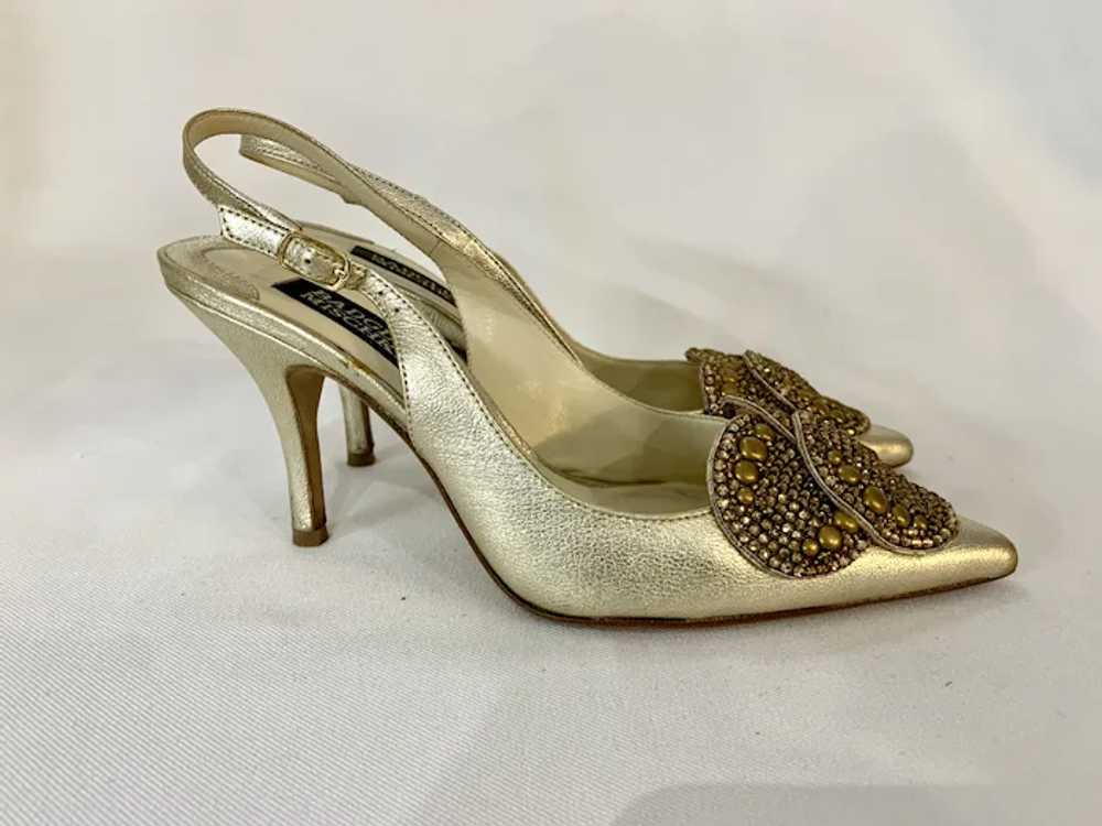 Badgley Mischka Embellished Gold Slingback Heels - image 5