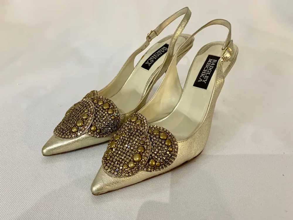 Badgley Mischka Embellished Gold Slingback Heels - image 7