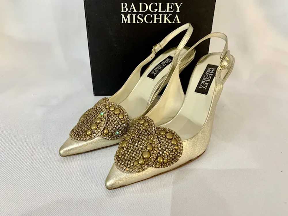 Badgley Mischka Embellished Gold Slingback Heels - image 8