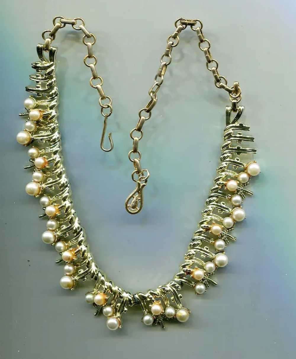 Coro Pearl and Gold Tone Necklace - image 2