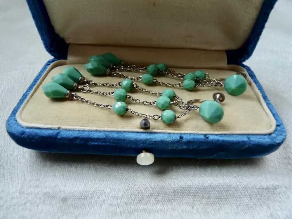 Art Deco Unsigned Czech Faceted Green Glass Bead … - image 4