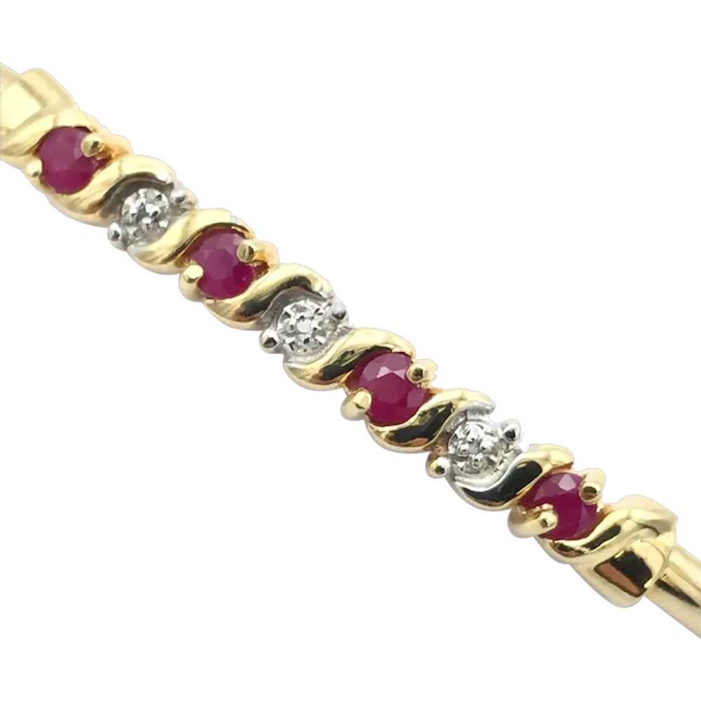 10K Ruby & Diamond Bangle Bracelet - image 1